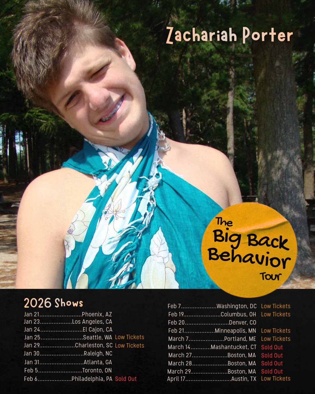 Zachariah Porter The Big Back Behavior Tour Poster 2026